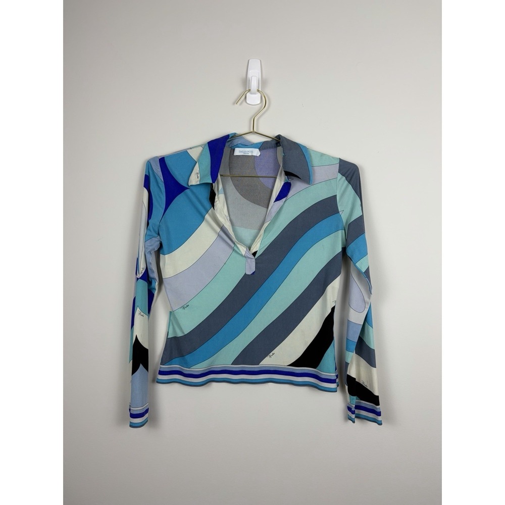 Vintage EMILIO PUCCI Top Silk Jersey Psychedelic Print Long Sleeve Size 6